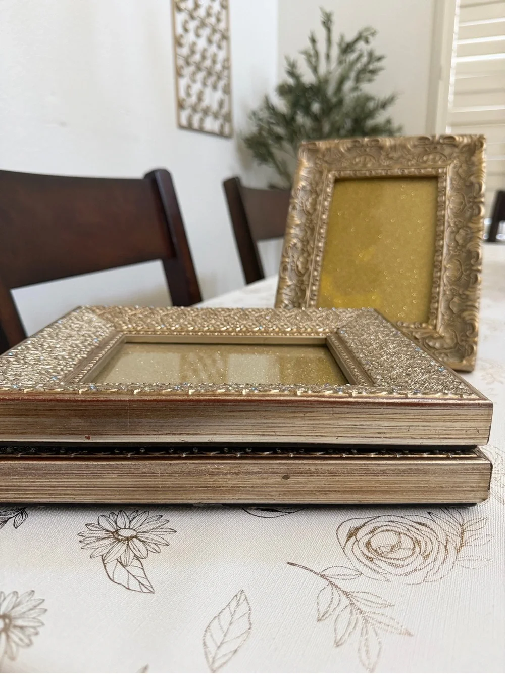 Set of 3 Vintage Style Gold Picture Frames – Embossed Filigree & Jeweled Rhinest